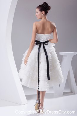 Asymmetrical Sweetheart A-line Ruffled Knee-length Sash Wedding Dress