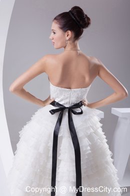 Asymmetrical Sweetheart A-line Ruffled Knee-length Sash Wedding Dress