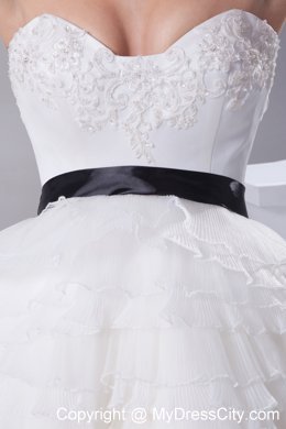 Asymmetrical Sweetheart A-line Ruffled Knee-length Sash Wedding Dress