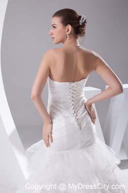 Luxurious Mermaid Beading Ruffled Layers Brush Train Strapless Bridal Dress