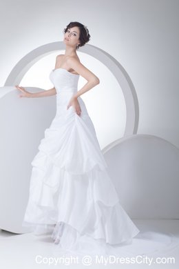 Ruffled Sweetheart A-line Ruching Brush Train Wedding Gowns Floor-length