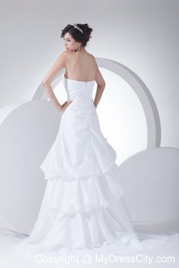 Ruffled Sweetheart A-line Ruching Brush Train Wedding Gowns Floor-length