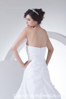 Ruffled Sweetheart A-line Ruching Brush Train Wedding Gowns Floor-length