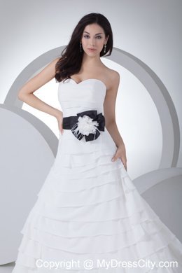 White Column Sweetheart Ruffles and Ruches Wedding Dress with Sash