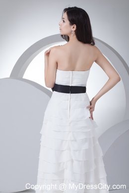 White Column Sweetheart Ruffles and Ruches Wedding Dress with Sash