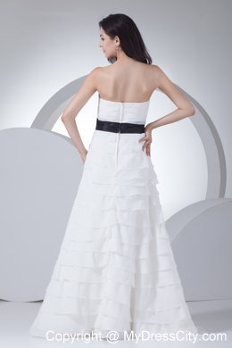 White Column Sweetheart Ruffles and Ruches Wedding Dress with Sash