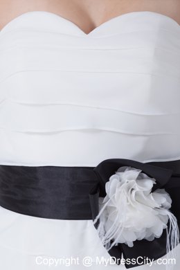 White Column Sweetheart Ruffles and Ruches Wedding Dress with Sash