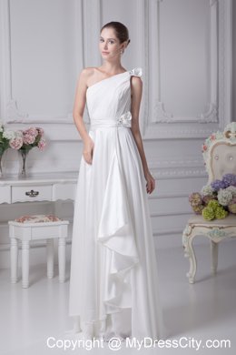 Empire Ruching and Beading Flowery Bridal Gown with Single Shoulder