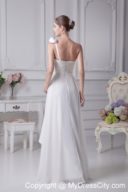 Empire Ruching and Beading Flowery Bridal Gown with Single Shoulder