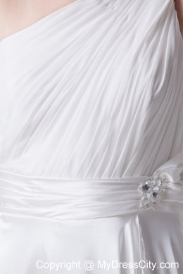 Empire Ruching and Beading Flowery Bridal Gown with Single Shoulder