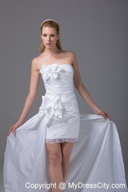 2013 Strapless Hand Made Flowers Ruched High-low Beach Wedding Dress