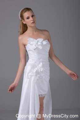 2013 Strapless Hand Made Flowers Ruched High-low Beach Wedding Dress