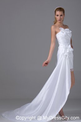 2013 Strapless Hand Made Flowers Ruched High-low Beach Wedding Dress