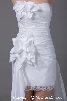 2013 Strapless Hand Made Flowers Ruched High-low Beach Wedding Dress