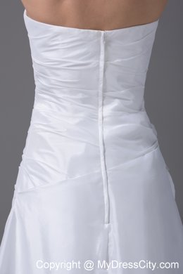 2013 Strapless Hand Made Flowers Ruched High-low Beach Wedding Dress