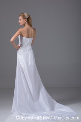 2013 Strapless Hand Made Flowers Ruched High-low Beach Wedding Dress