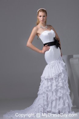 Sweetheart Sash and Ruffled Layers Slinky Bridal Dresses Floor-length