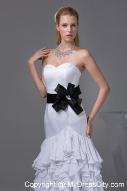 Sweetheart Sash and Ruffled Layers Slinky Bridal Dresses Floor-length