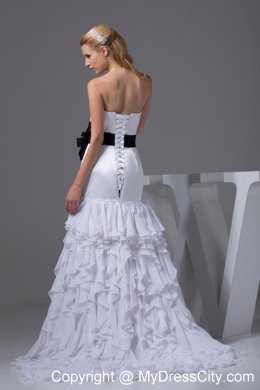 Sweetheart Sash and Ruffled Layers Slinky Bridal Dresses Floor-length