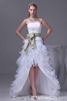 Modern High-low Ruffles and Embroidery Princess Ribboned Bridal Gown