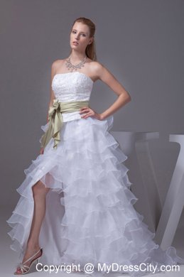 Modern High-low Ruffles and Embroidery Princess Ribboned Bridal Gown