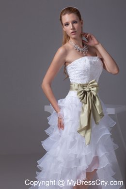 Modern High-low Ruffles and Embroidery Princess Ribboned Bridal Gown
