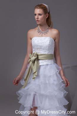 Modern High-low Ruffles and Embroidery Princess Ribboned Bridal Gown