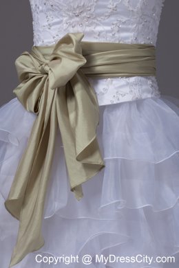 Modern High-low Ruffles and Embroidery Princess Ribboned Bridal Gown