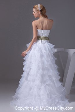 Modern High-low Ruffles and Embroidery Princess Ribboned Bridal Gown