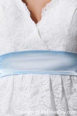 Lace V-neck Ruffled Layers Knee-length Dress for Brides for Garden Wedding