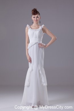 Elegant Mermaid Scoop Chiffon Ruching Wedding Dress with Ruffle Straps