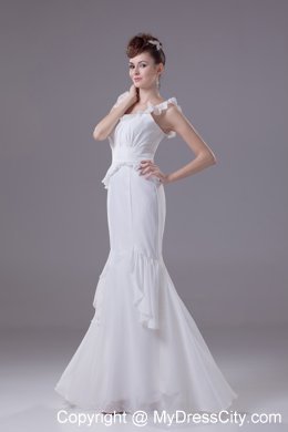Elegant Mermaid Scoop Chiffon Ruching Wedding Dress with Ruffle Straps