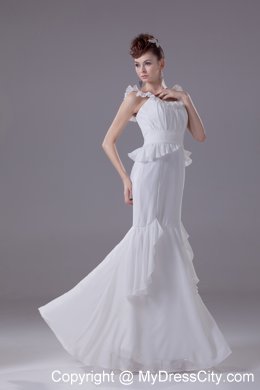 Elegant Mermaid Scoop Chiffon Ruching Wedding Dress with Ruffle Straps