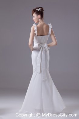 Elegant Mermaid Scoop Chiffon Ruching Wedding Dress with Ruffle Straps