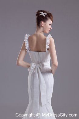 Elegant Mermaid Scoop Chiffon Ruching Wedding Dress with Ruffle Straps