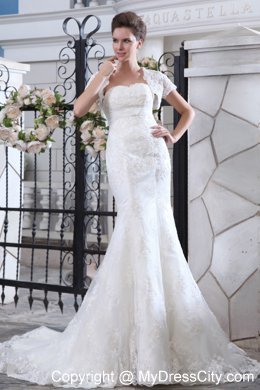 Simple Mermaid Strapless Court Train Wedding Dress with Jacket and Belt