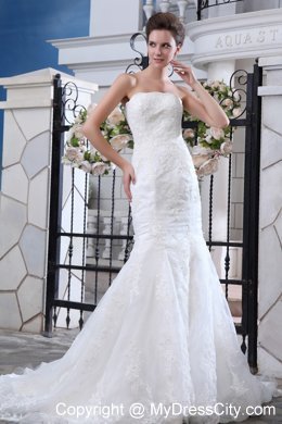 Nice Sheathy Mermaid Strapless Court Train Lace Dress for 2013 Weddings