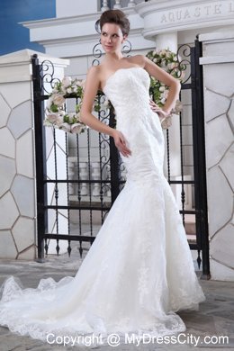 Nice Sheathy Mermaid Strapless Court Train Lace Dress for 2013 Weddings