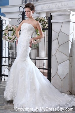 Nice Sheathy Mermaid Strapless Court Train Lace Dress for 2013 Weddings