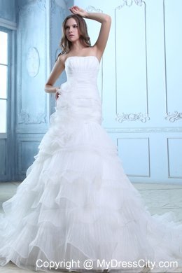 Ruffled Mermaid Strapless Ruches and Flowers Organza Wedding Dress