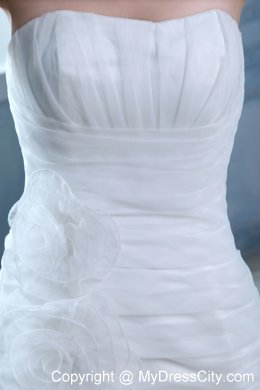 Ruffled Mermaid Strapless Ruches and Flowers Organza Wedding Dress
