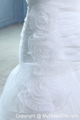 Ruffled Mermaid Strapless Ruches and Flowers Organza Wedding Dress