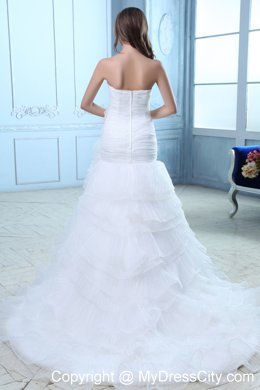 Ruffled Mermaid Strapless Ruches and Flowers Organza Wedding Dress