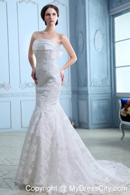 Famous Slinky Mermaid Strapless Court Train Lace Bridal Gown under 250