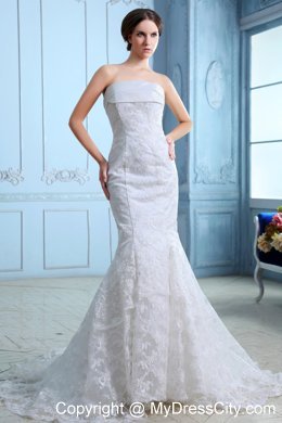 Famous Slinky Mermaid Strapless Court Train Lace Bridal Gown under 250