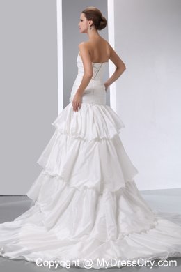 Fave A-line Strapless Taffeta Ruches and Ruffles Bridal Dress with Flowers