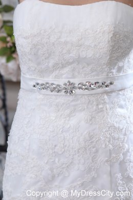 Strapless Court Train Beaded Belt Mermaid Wedding Dress Floor-length