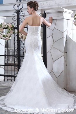 Strapless Court Train Beaded Belt Mermaid Wedding Dress Floor-length