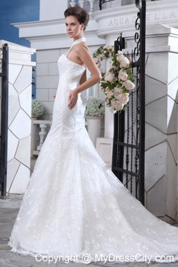 Stylish High-neck Mermaid Sweetheart Court Train Column Wedding Dress
