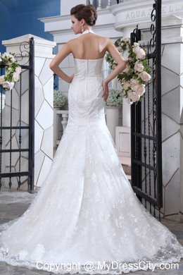 Stylish High-neck Mermaid Sweetheart Court Train Column Wedding Dress